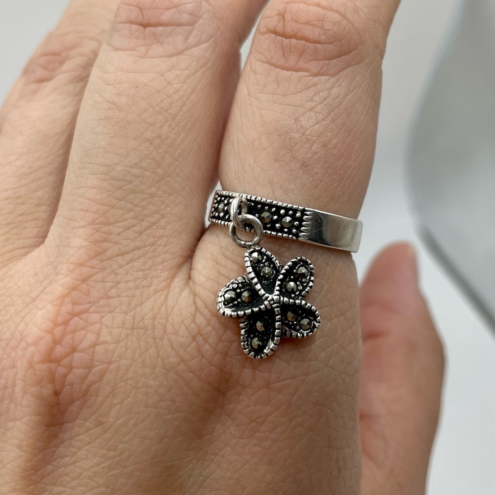 Vintage Marcasite Sterling Silver 925 Flower Charm Ring